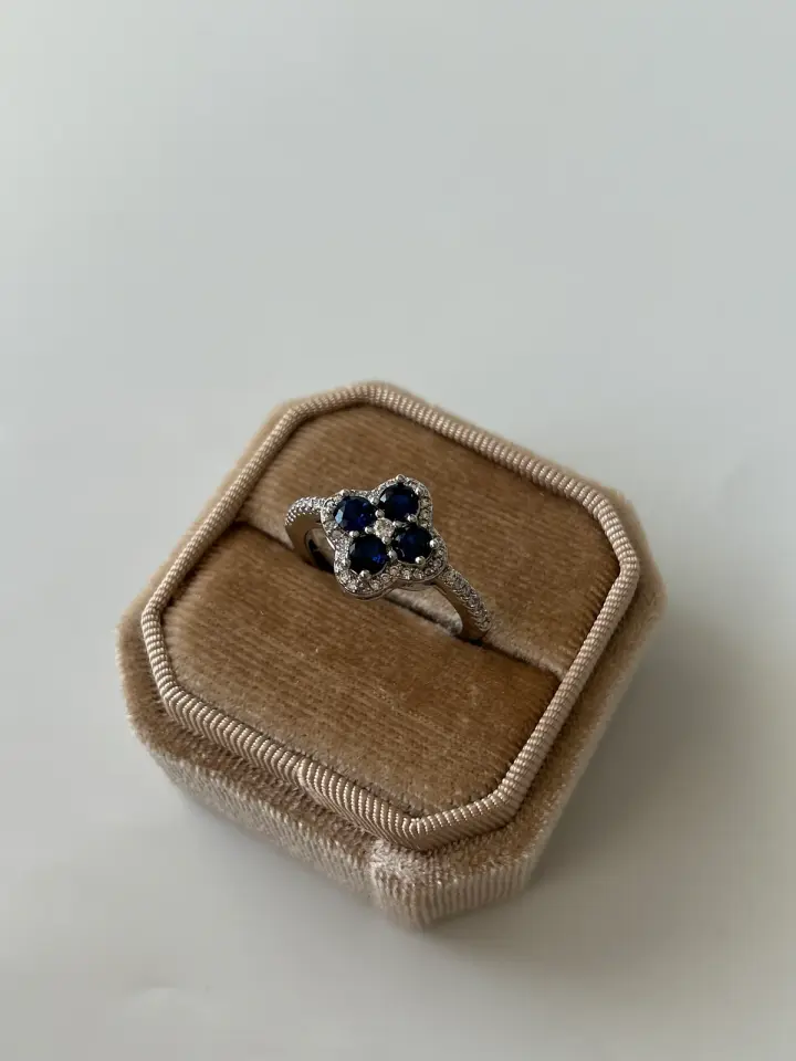 Silver Zirkon Taş Lacivert Yonca Yüzük