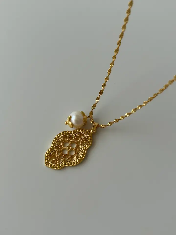 Vintage Firuze/İnci Charm Kolye