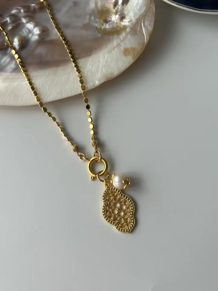 Vintage Firuze/İnci Charm Zincir Kolye