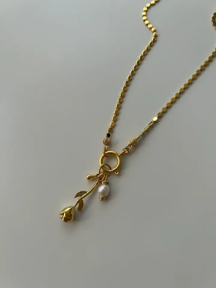 Gül/İnci Charm Zincir Kolye