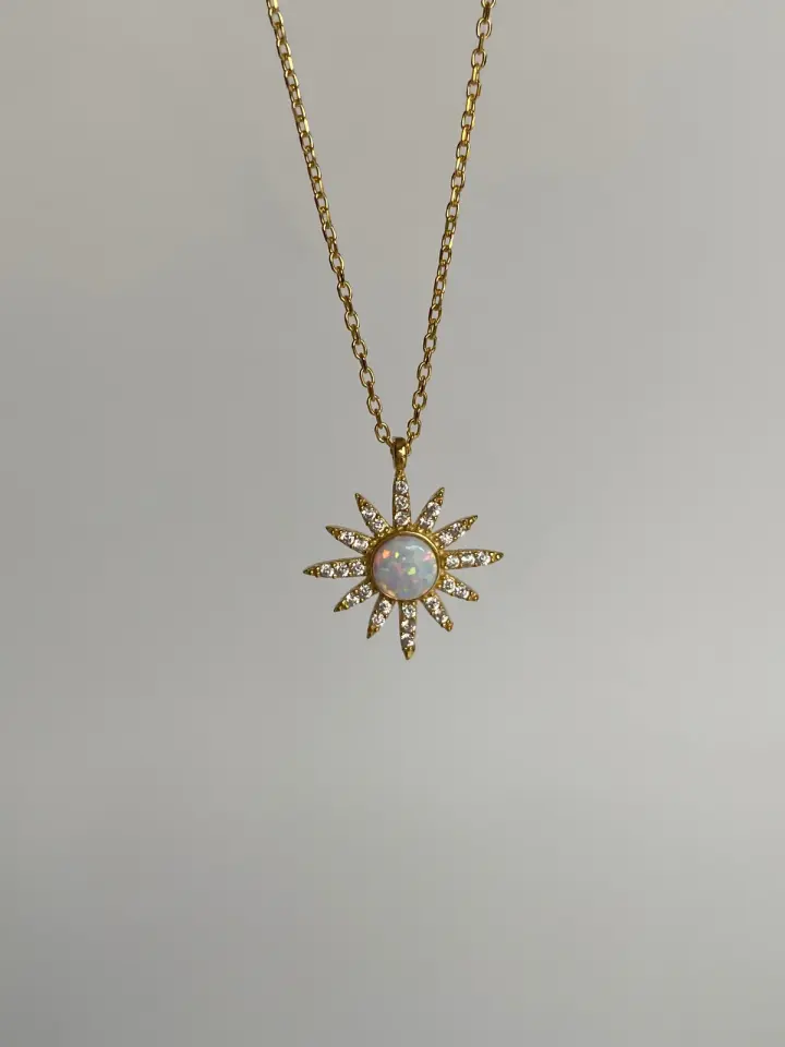 925 Ayar Gümüş Beyaz Opal Doğaltaş Kuzey Yıldızı Kolye