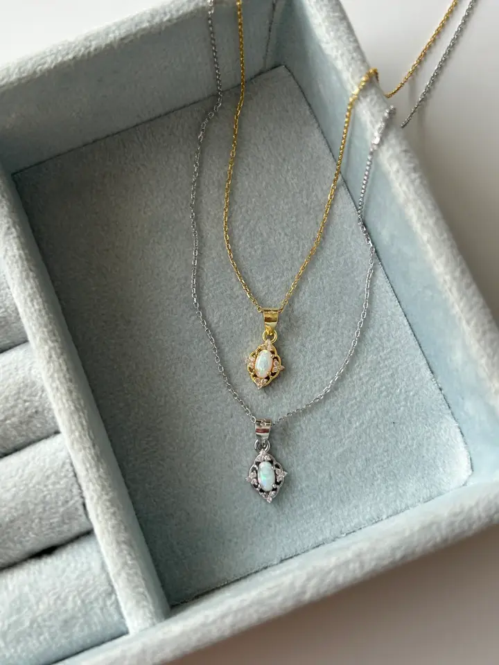 925 Ayar Gümüş Opal Doğaltaş Vintage Kolye