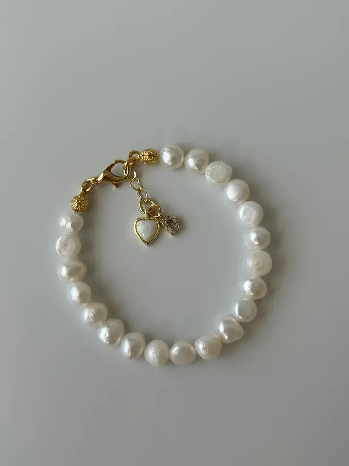 925 Ayar Gümüş Opal Doğaltaş Kalp Charm İnci Bileklik