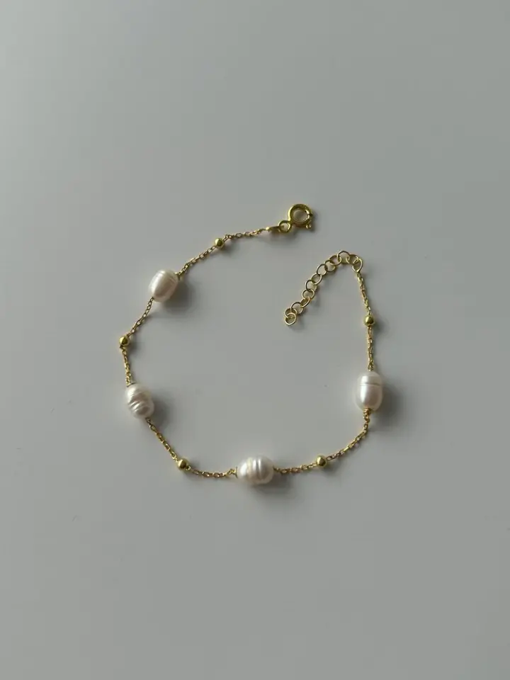 925 Ayar Gümüş İncili Zincir Bileklik