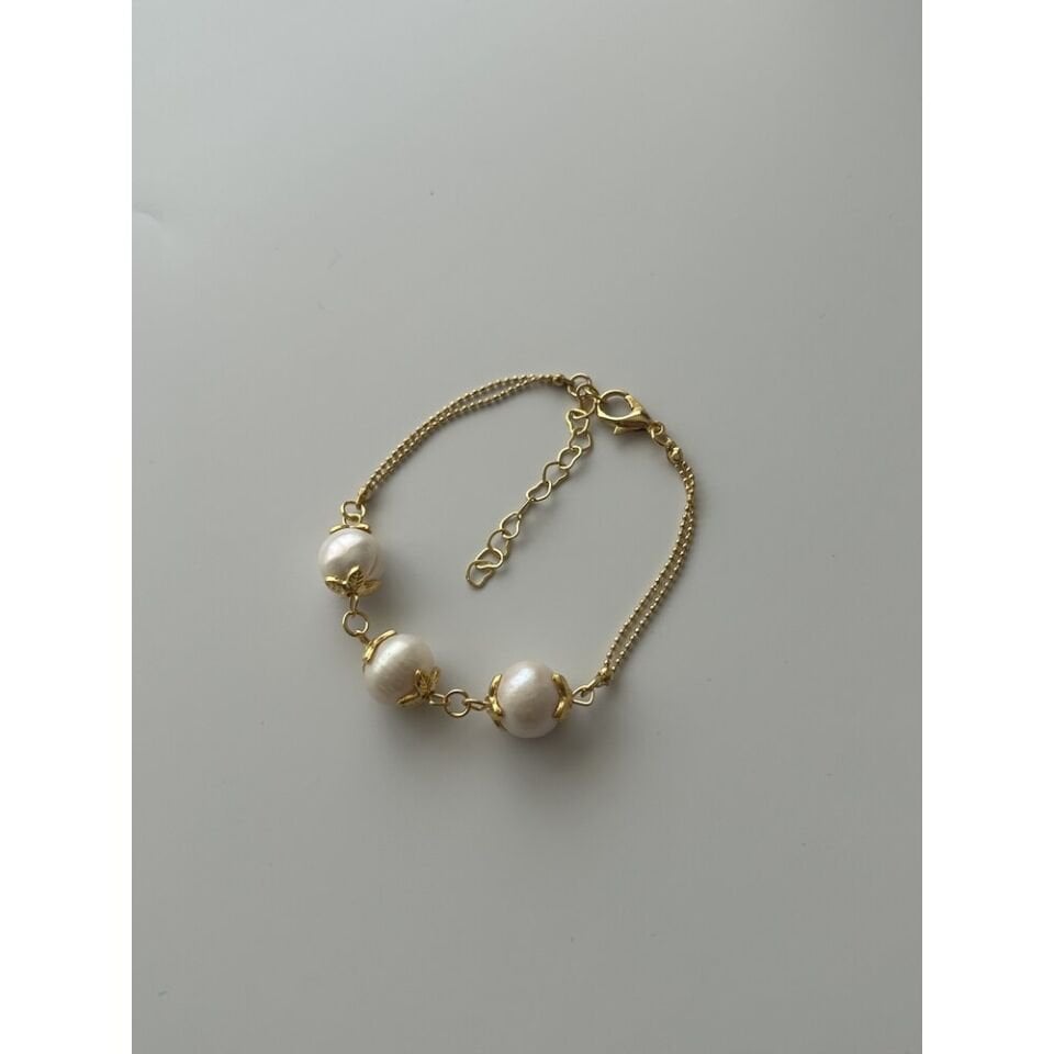 Şakayık İnci/Minimal Dorika Çift Zincir Bileklik