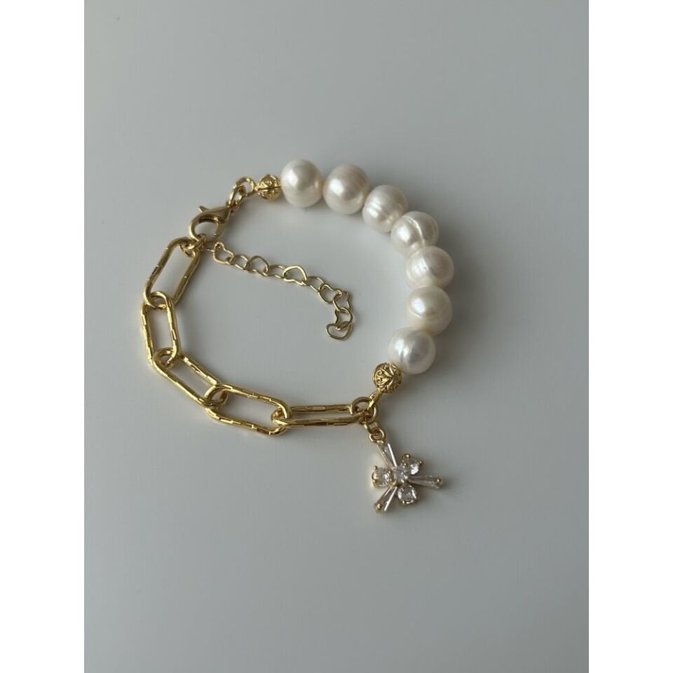 Zirkon Çiçek Charm İnci/Zincir Bileklik