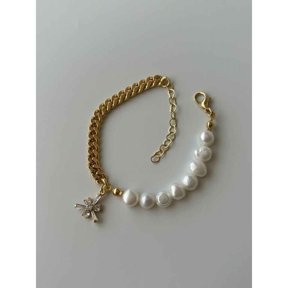 Zirkon Çiçek Charm İnci/Zincir Bileklik