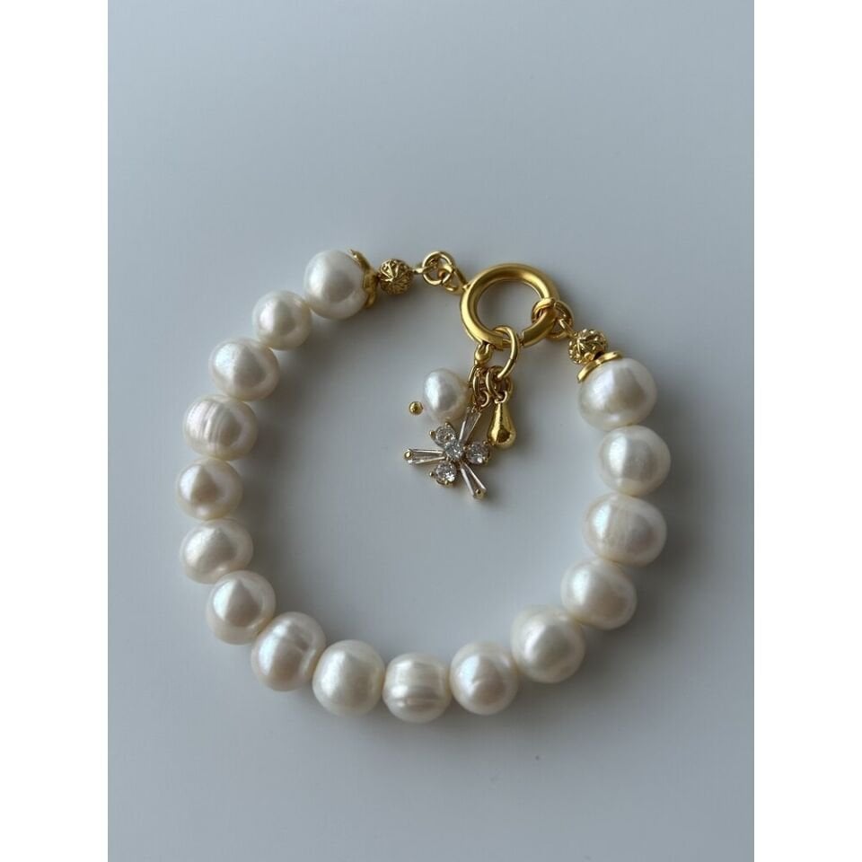 Zirkon Çiçek Charm İnci Bileklik