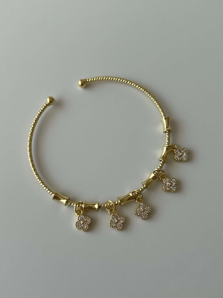 Zirkon Yonca Charm Bilezik