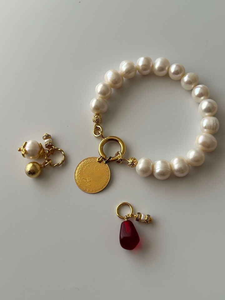 Altın Takılabilir/Çıkartılabilir İnci Bileklik