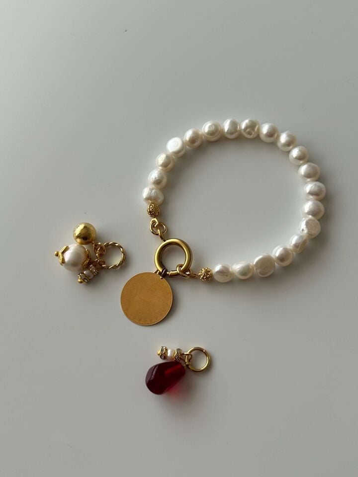 Altın Takılabilir/Çıkartılabilir İnci Bileklik