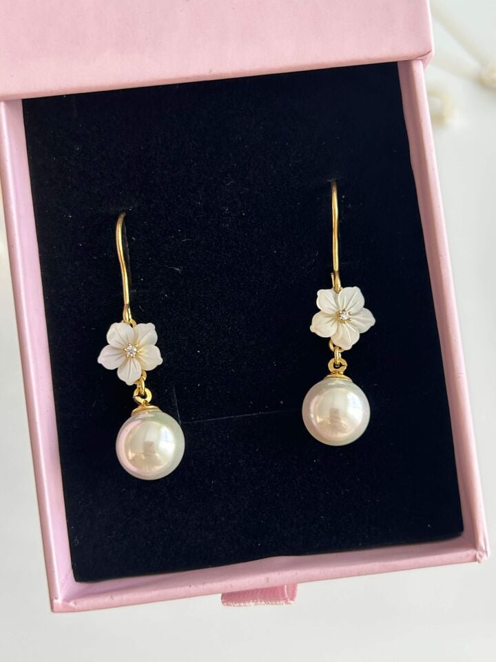 925 Ayar Gümüş İncili Sedef Küpe