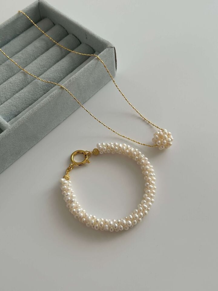 İnci Çiçeği Kolye&Sarmaşık İnci Bileklik Set