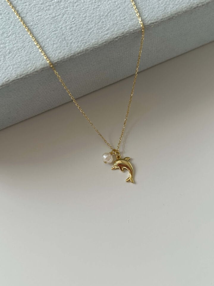 925 Ayar Gümüş İnci Charm Minimal Balık Kolye
